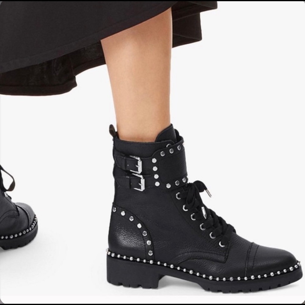Sam Edelman Jennifer Studded Suede Combat Black Women’s Boots Size 5.5 NEW